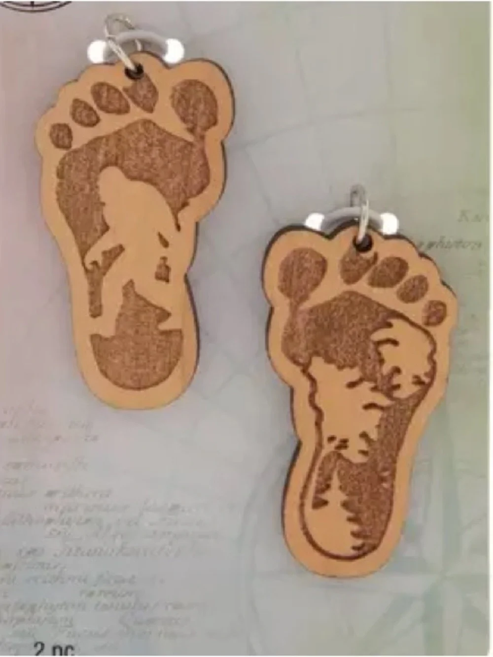 (4) Sets Bigfoot Wood Pendants
